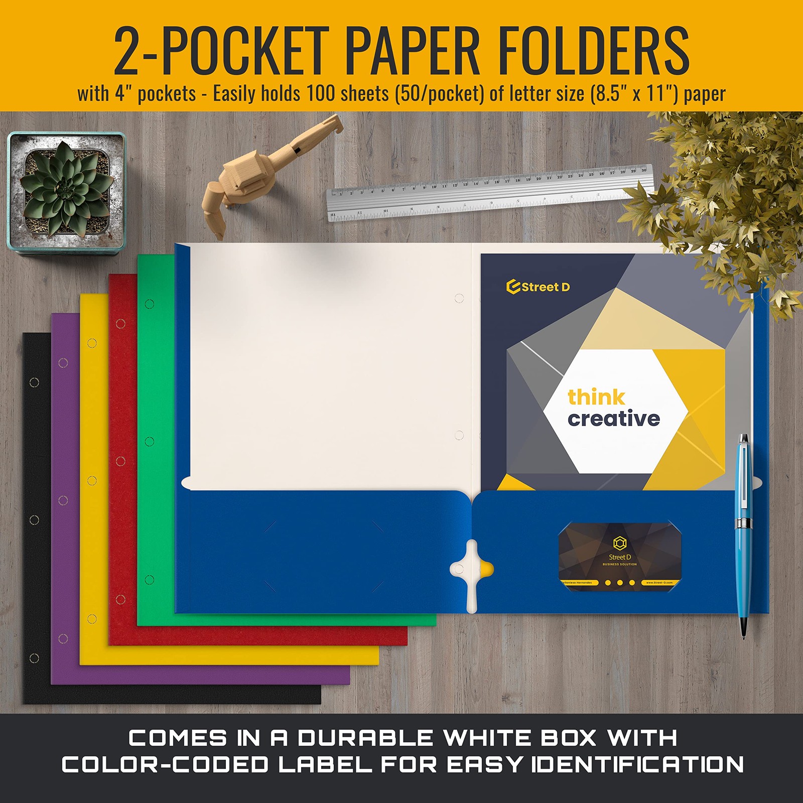 Better Office Products Letter Paper Folders, 2~Pocket, 100~Pack, Assorted