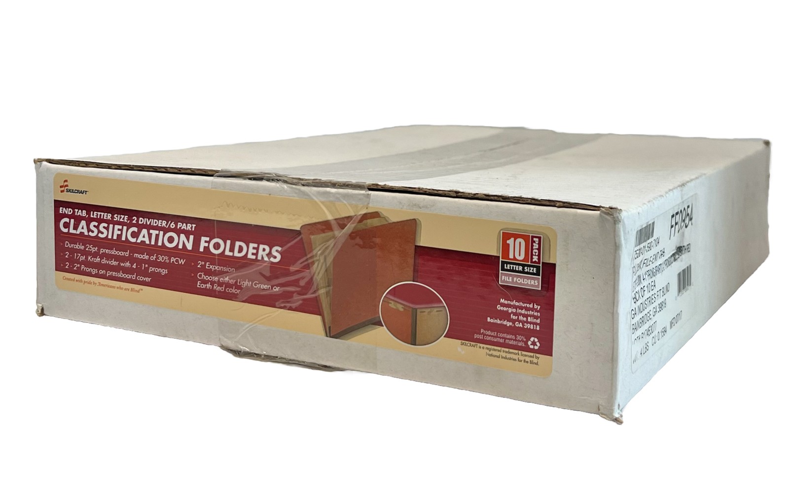 SKILCRAFT 6-Part Classification Folder, Letter Size, 2 Dividers, Box of 10
