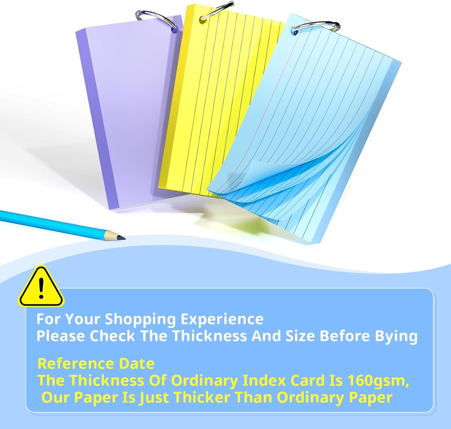 Index Cards 3×5 Inches, 300 PCS, Colored Flash Cards With Ring, Punched Lined St