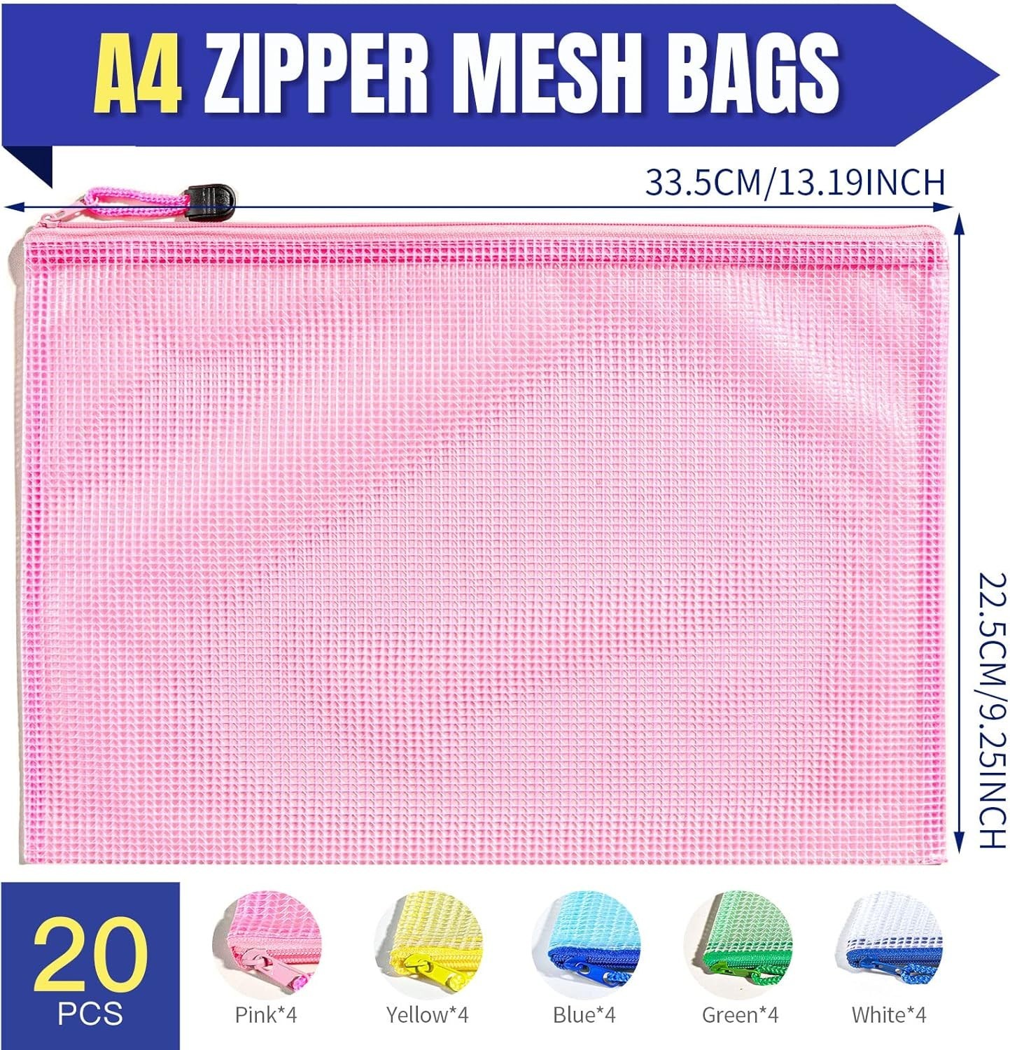 20PCS Zipper Pouch A4 Mesh Zipper Pouch Bags Waterproof Bag Mesh Bags for Cla…