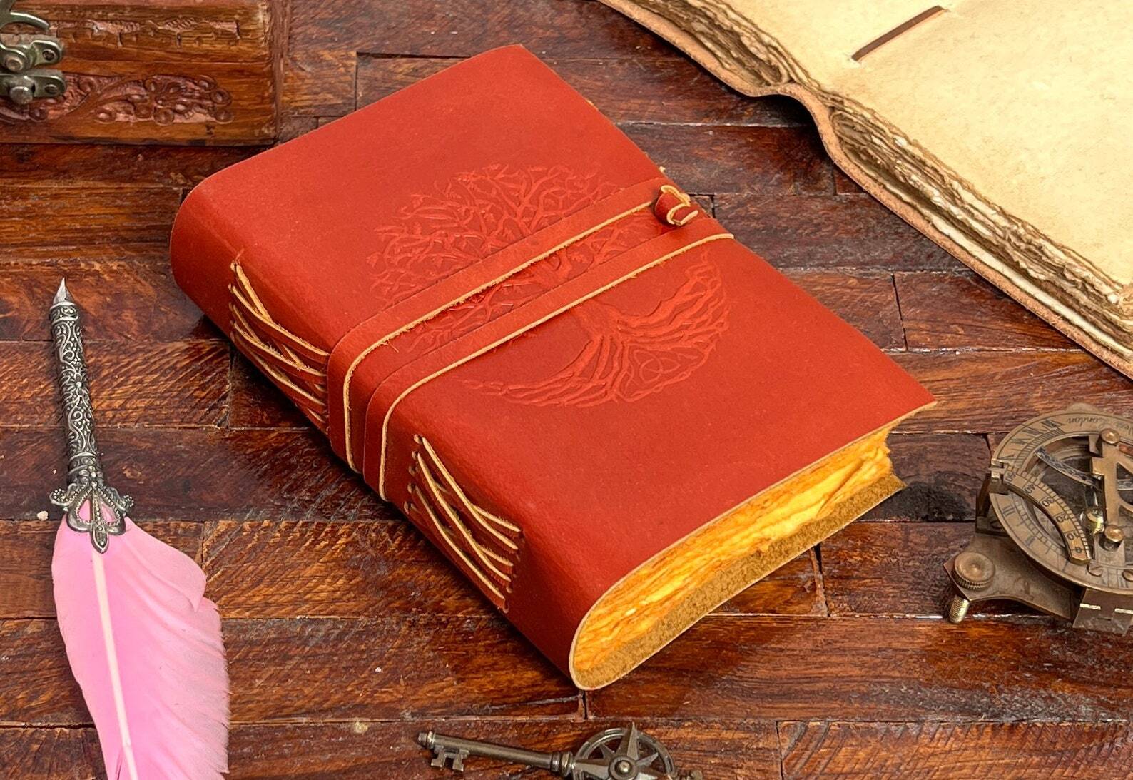 Handmade Tree of Life Leather Blank Spell Journal Writing Diary For Unisex Adult
