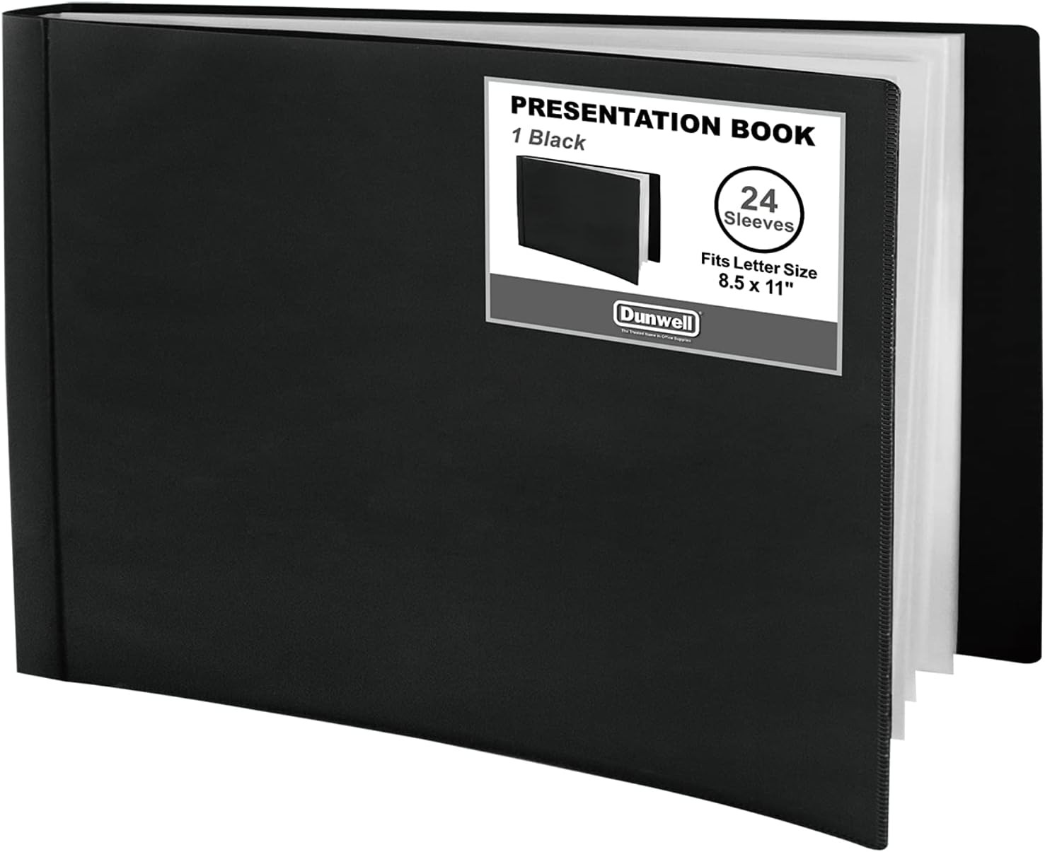 Dunwell Horizontal Binder with Plastic Sleeves (Black), 24-Pocket Presentation