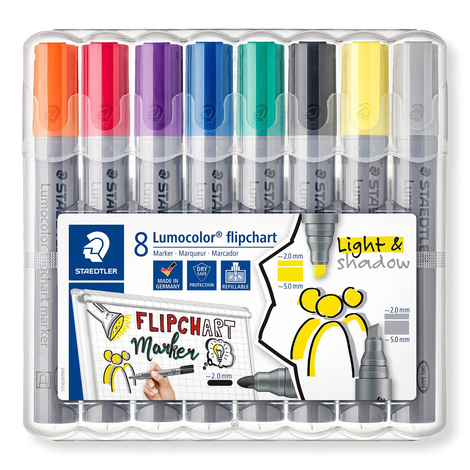 8 PCS Lumocolor Flipchart Marker Assorted Colors 2.0mm 5.0mm Bullet Chisel