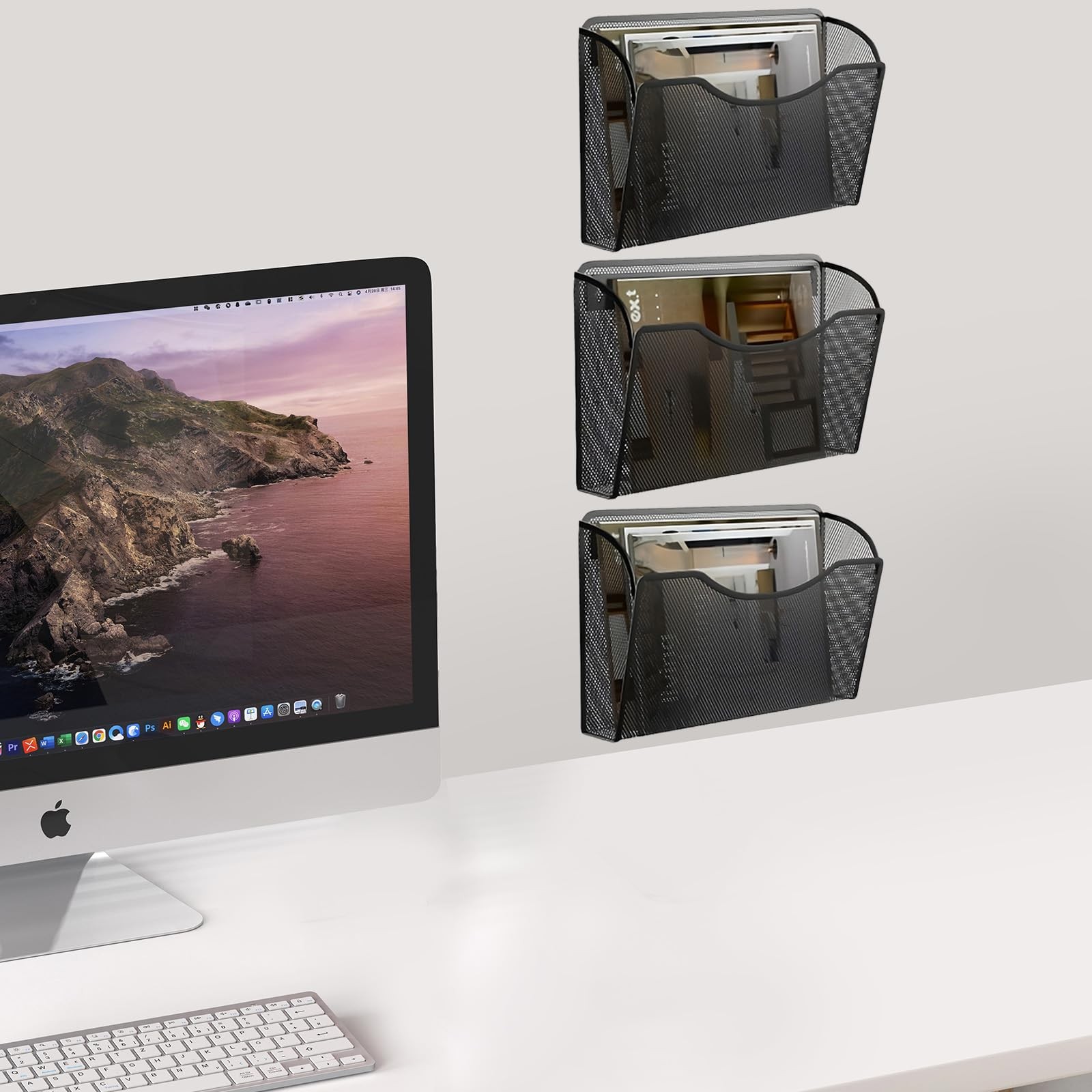 Gawerk 6 Pack Wall File Organizer, Mesh 6 Mounted, Black