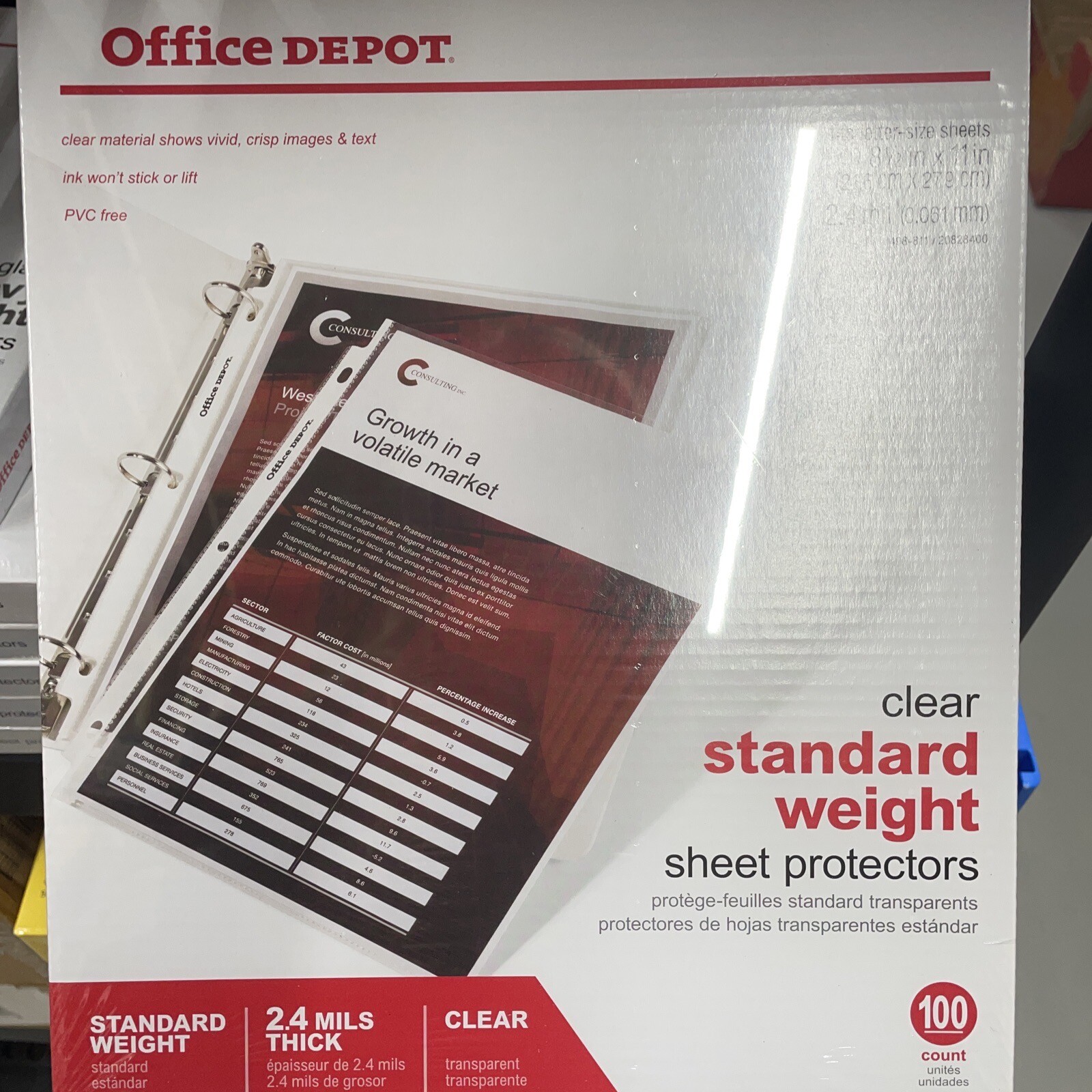 Sheet Protectors 100ct Standard Weight 2.4mil Clear 8.5″x11″ 3-Ring S17