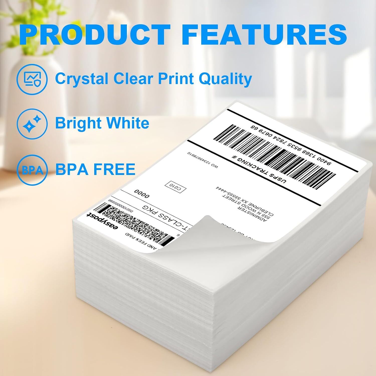 1000 4″ x 6″ Fanfold Direct Thermal Shipping Labels for Zebra & Rollo Printers