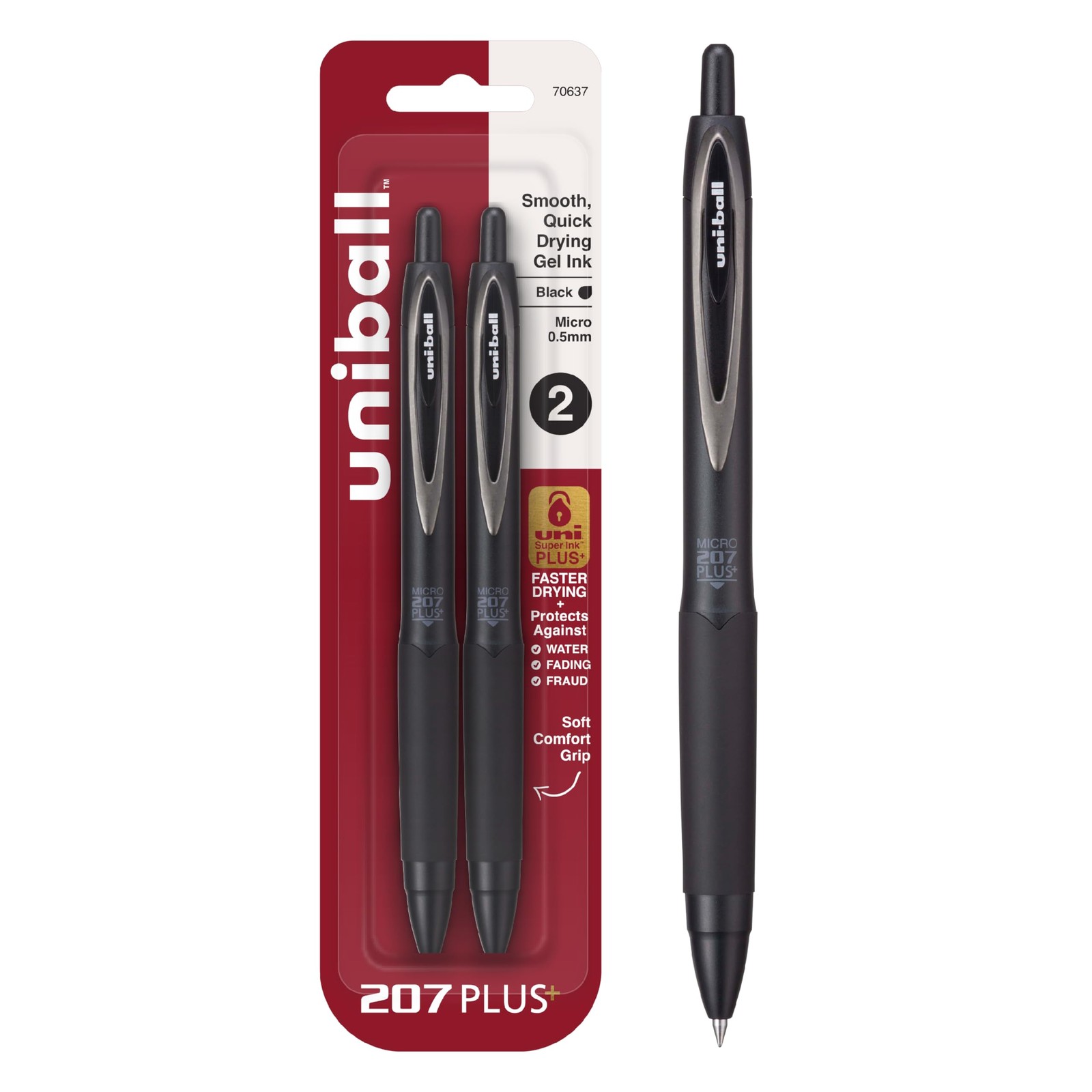 Uni-Ball 207+ Black Retractable Gel Pens 2 Pack 1 Count (Pack of 2),