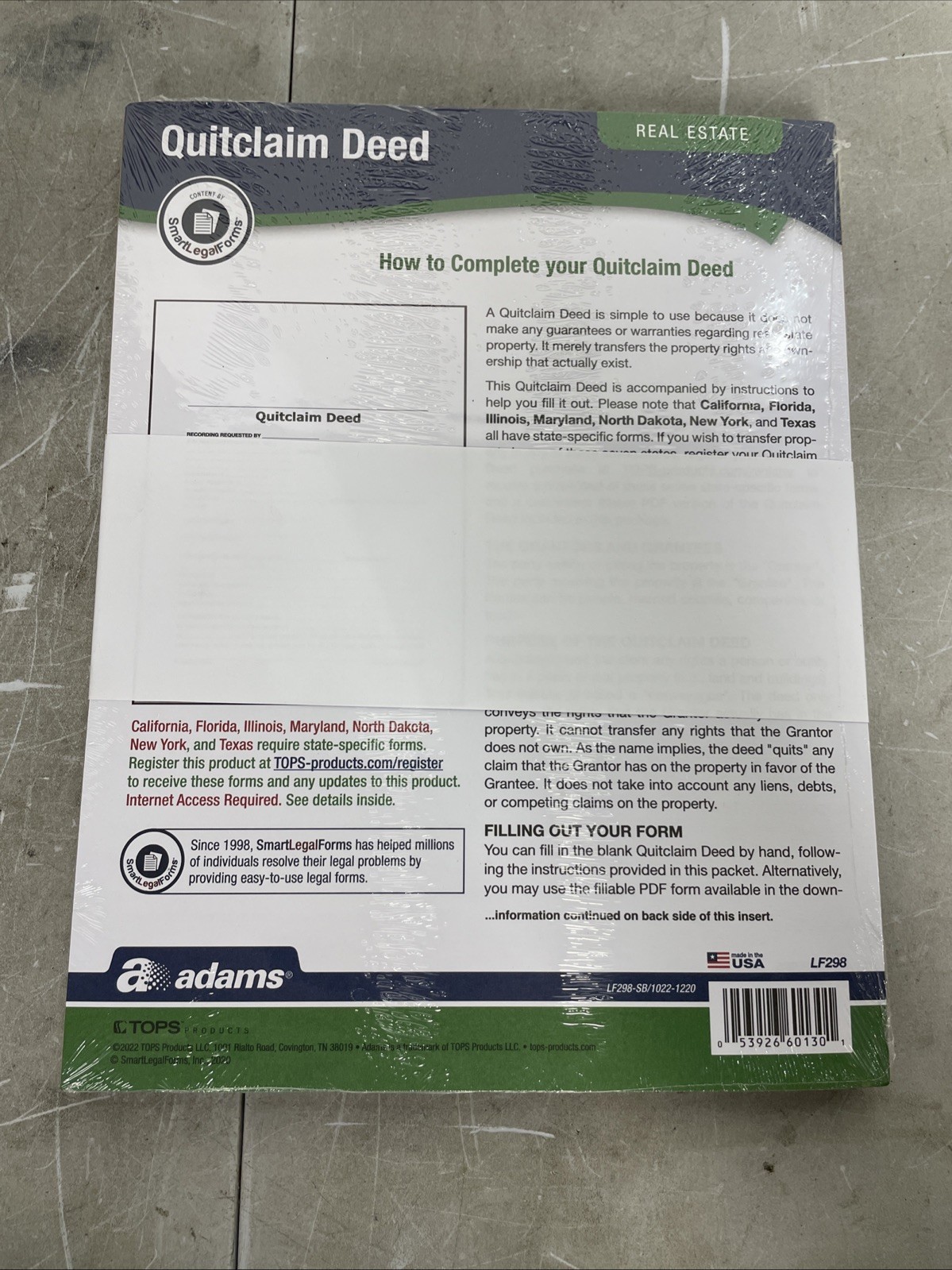 Adams Quitclaim Deed, Forms and Instructions (LF298) , White