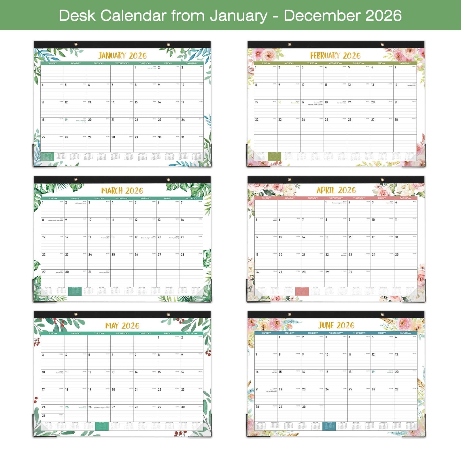 2026 Desk Calendar, 12 Months Calendar from January 2026 to December 2026, 17…