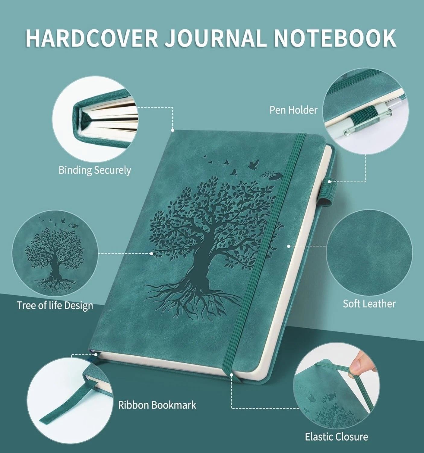Lined Journal Notebook for Women Men, A5 Hardcover Leather Journals for Writing,