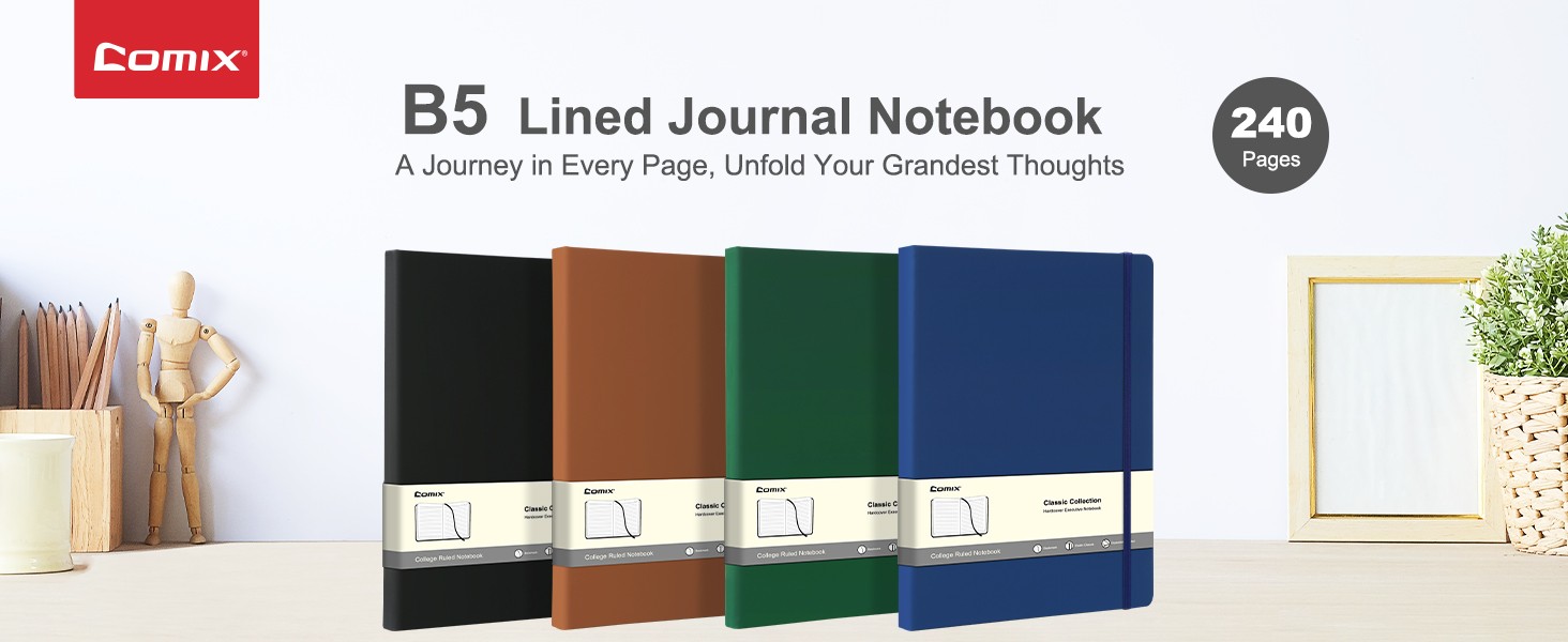 3 Pack B5 Lined Journal Notebooks, 208 Pages, 8.5 x 11 Inches, Black, Hardcover