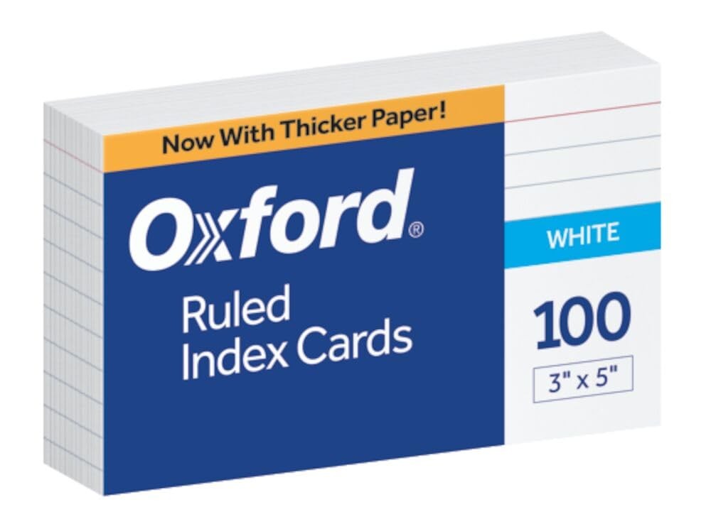 Oxford Ruled Index Cards, 3″ x 5″, White, 100-Pack (31) 3×5, 100 White