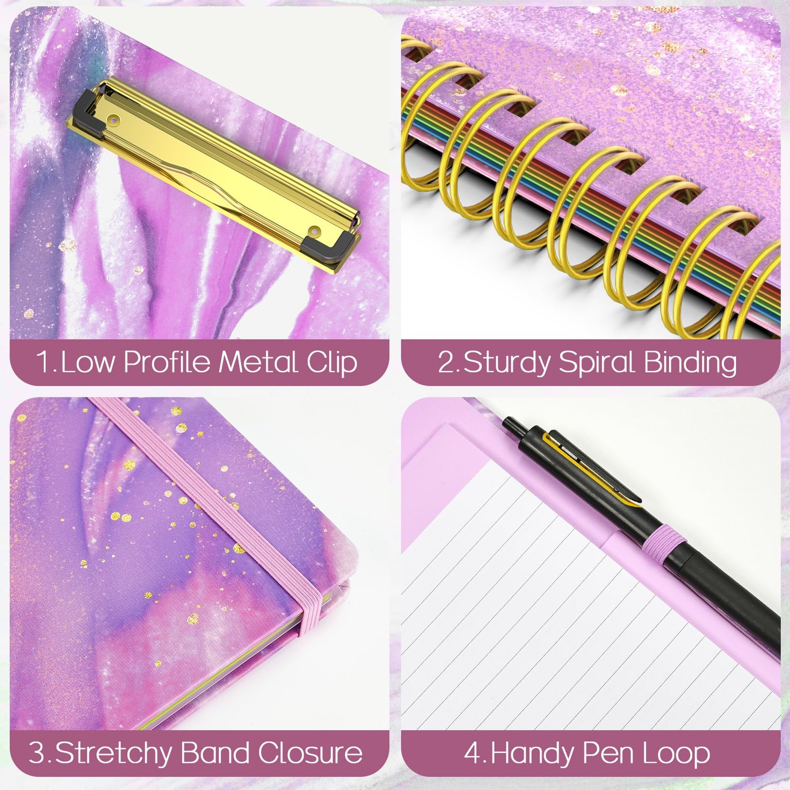 Sooez Clipboard Folio with Refillable Notepad, Folder Abstract – Purple