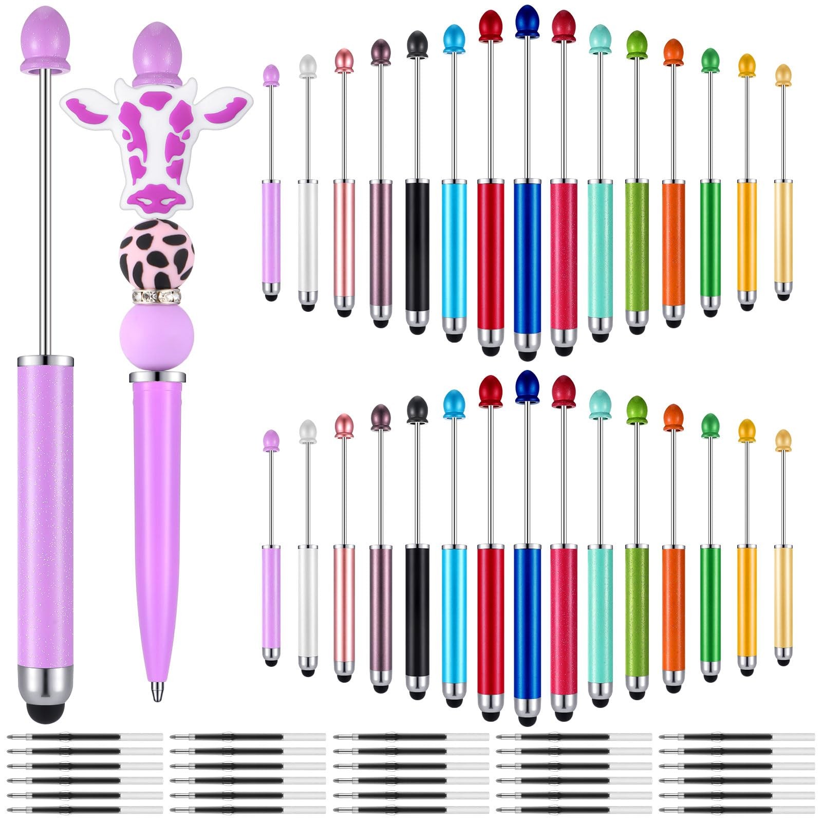 30 Pcs Plastic Beadable Pens 2 in 1 Stylus Bead Pens bulk with 30 Pcs Black I…