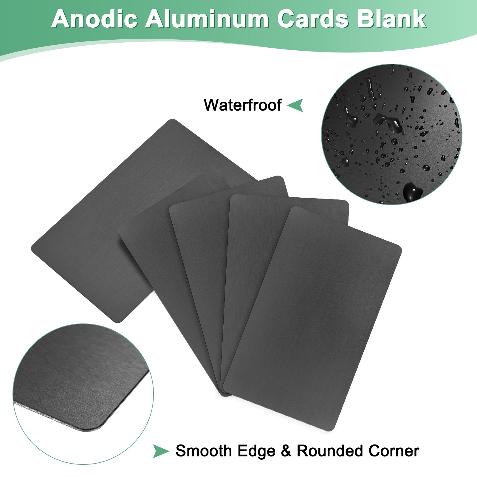 5-Pack Metal Business Card Blanks, 100x60x0.5mm Aluminum Matte Black