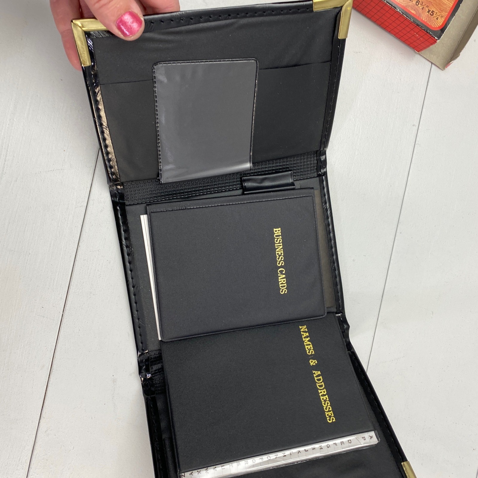 Vintage Trifold Pocket Organizer Unisex Black Gold Retro Office MCM Office Book
