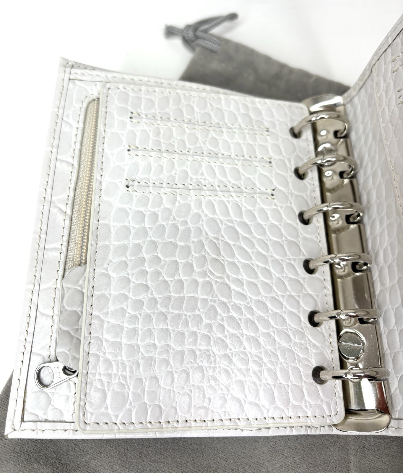 Moterm A7 Pocket Leather Rings Planner White/Light Grey Croc Wallet Organizer