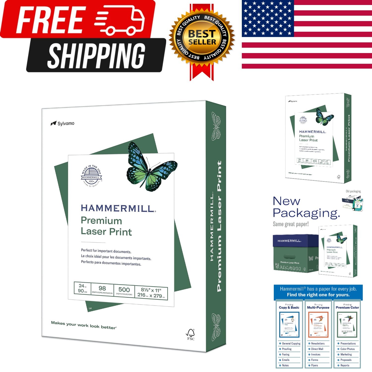 Printer Paper, Laser Print 24 lb, 8.5 x 11-1 Ream 500 Sheets – 98 Bright, Ma…