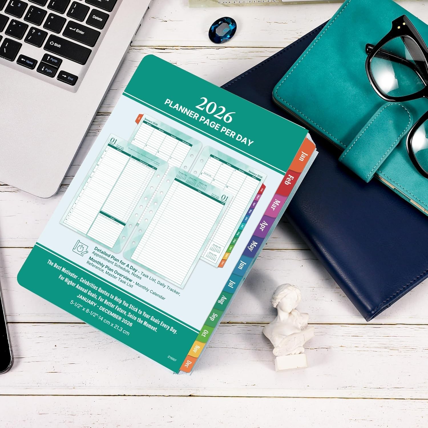 2026 Daily & Monthly Planner Refills 2 Pages Per Day Green 5.5×8.4 Inches