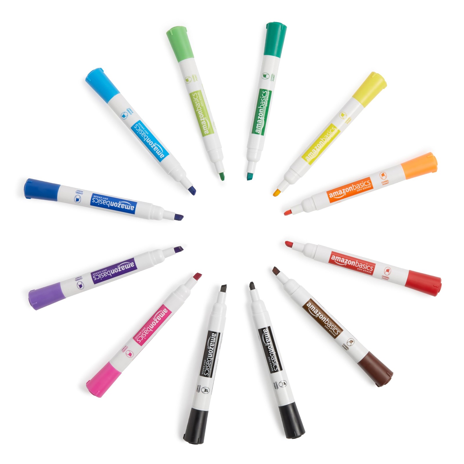 Amazon Basics Dry Erase Whiteboard Markers, 12 Count (Pack of 1), 12 Assorted