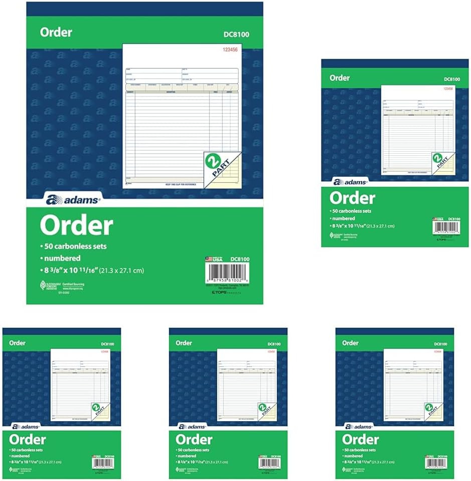 Order Book, 2-Part, Carbonless, White/Canary, 8-3/8 X 10-11/16 Inches, 50
