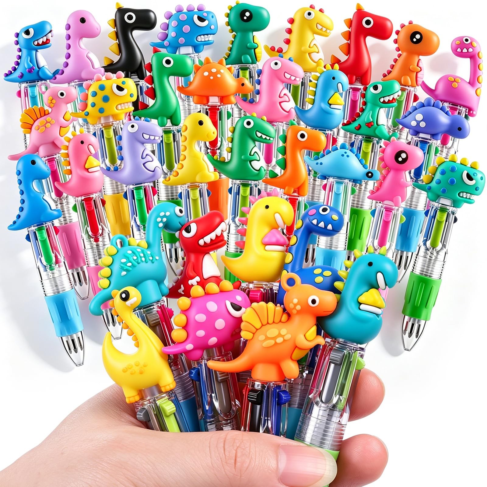 36pcs Mini Multicolor Dinosaur Pens in One 4in1, Bulk Cute Cartoon Dinosaur R…