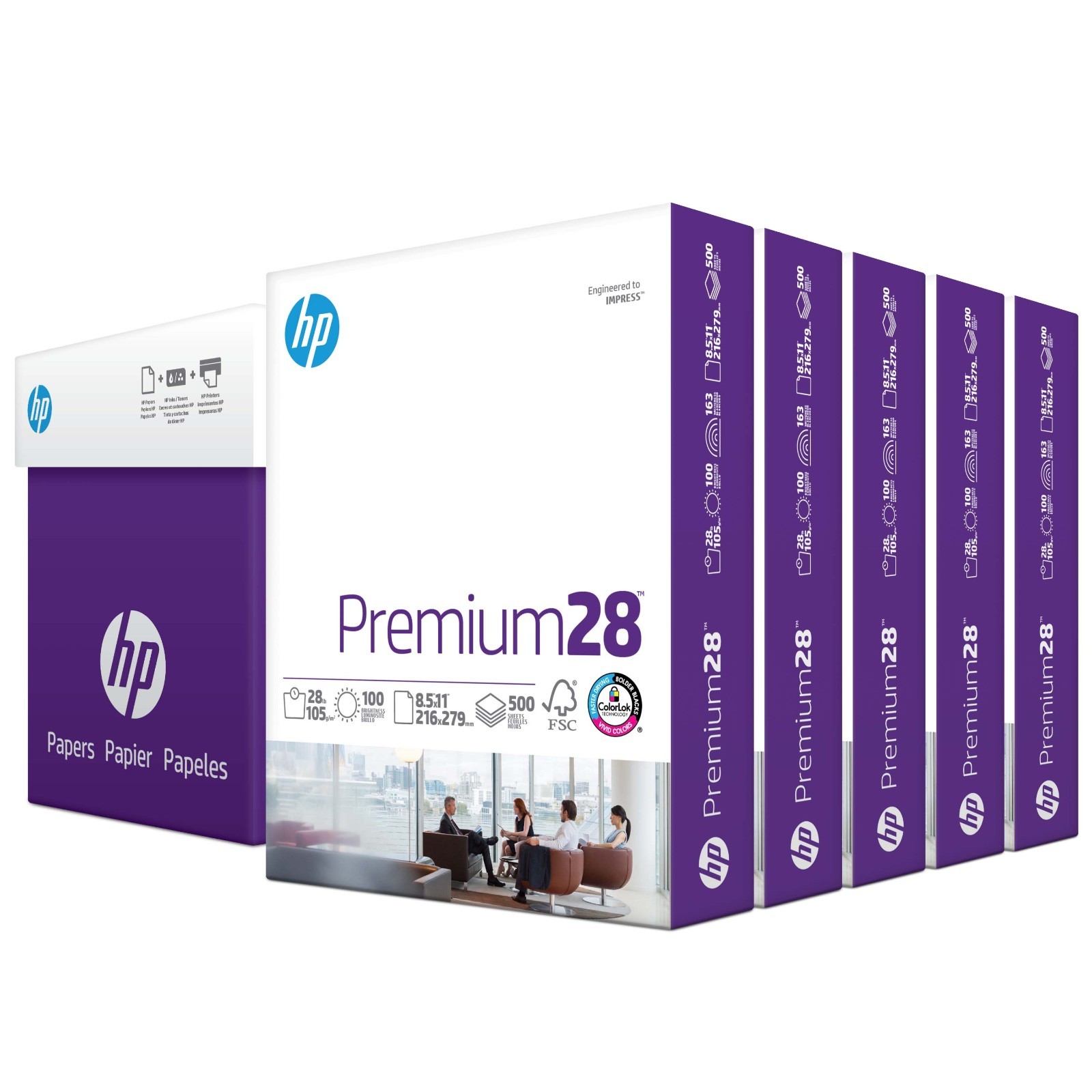 HP Premium Printer Paper 28lb 8.5×11 White 2500 Sheets (5 Ream)