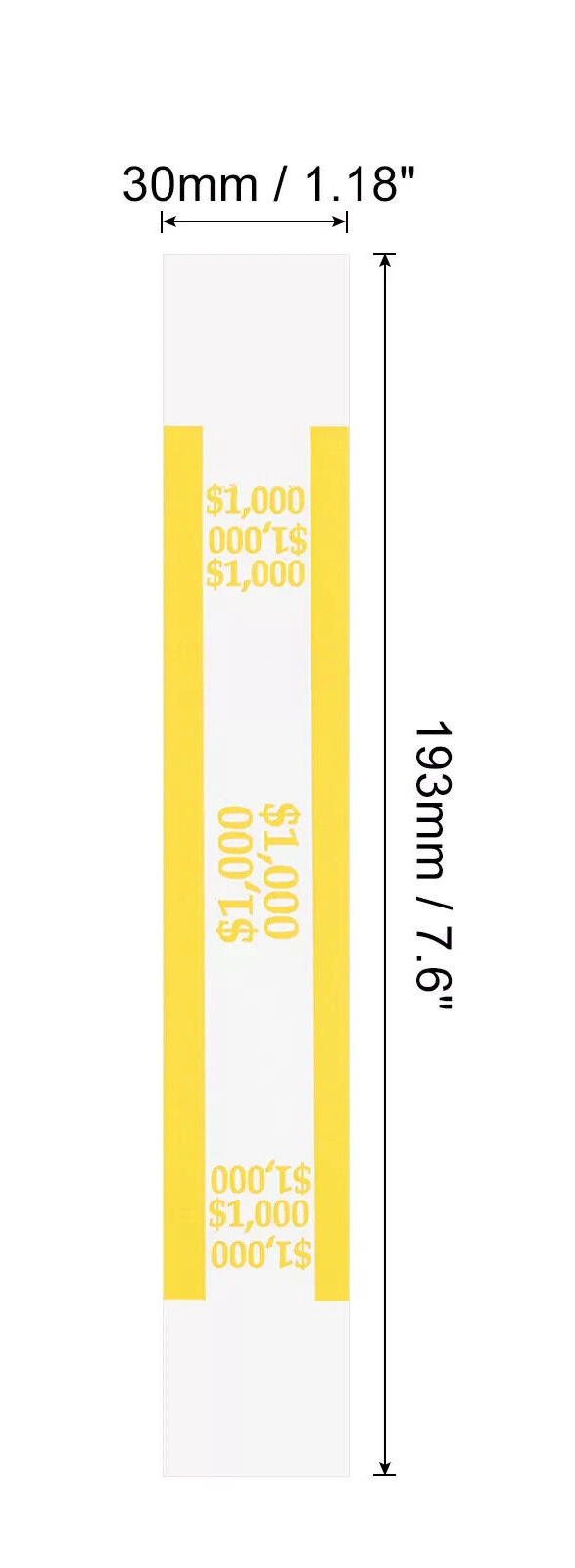10 Self-Sealing Yellow Bill Straps Holds $1000 Bill Wrappers Currency Bands