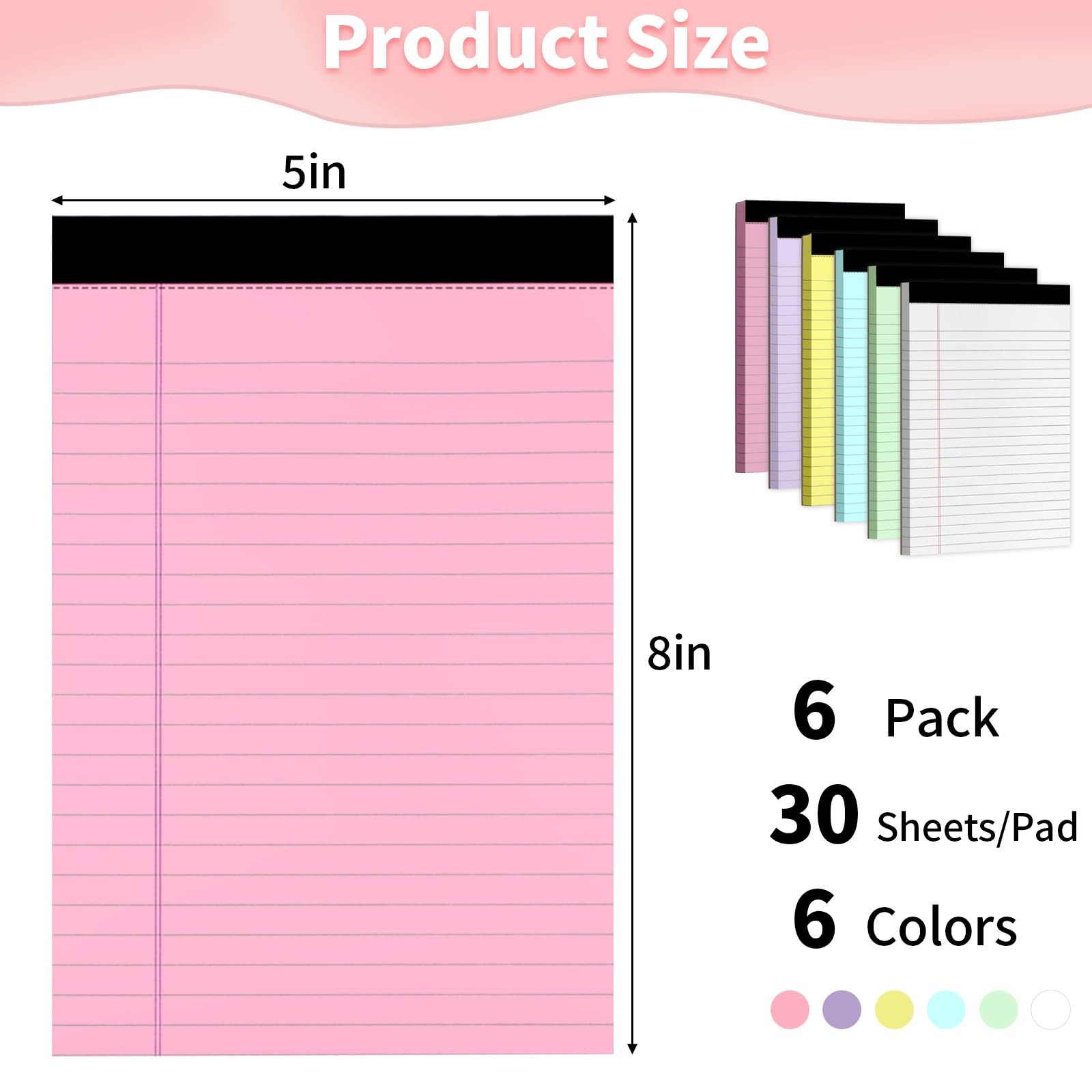 Legal Pads 5″ X 8″, 6 Pack Colored Note Pads, College Ruled Yellow Lined Pape…