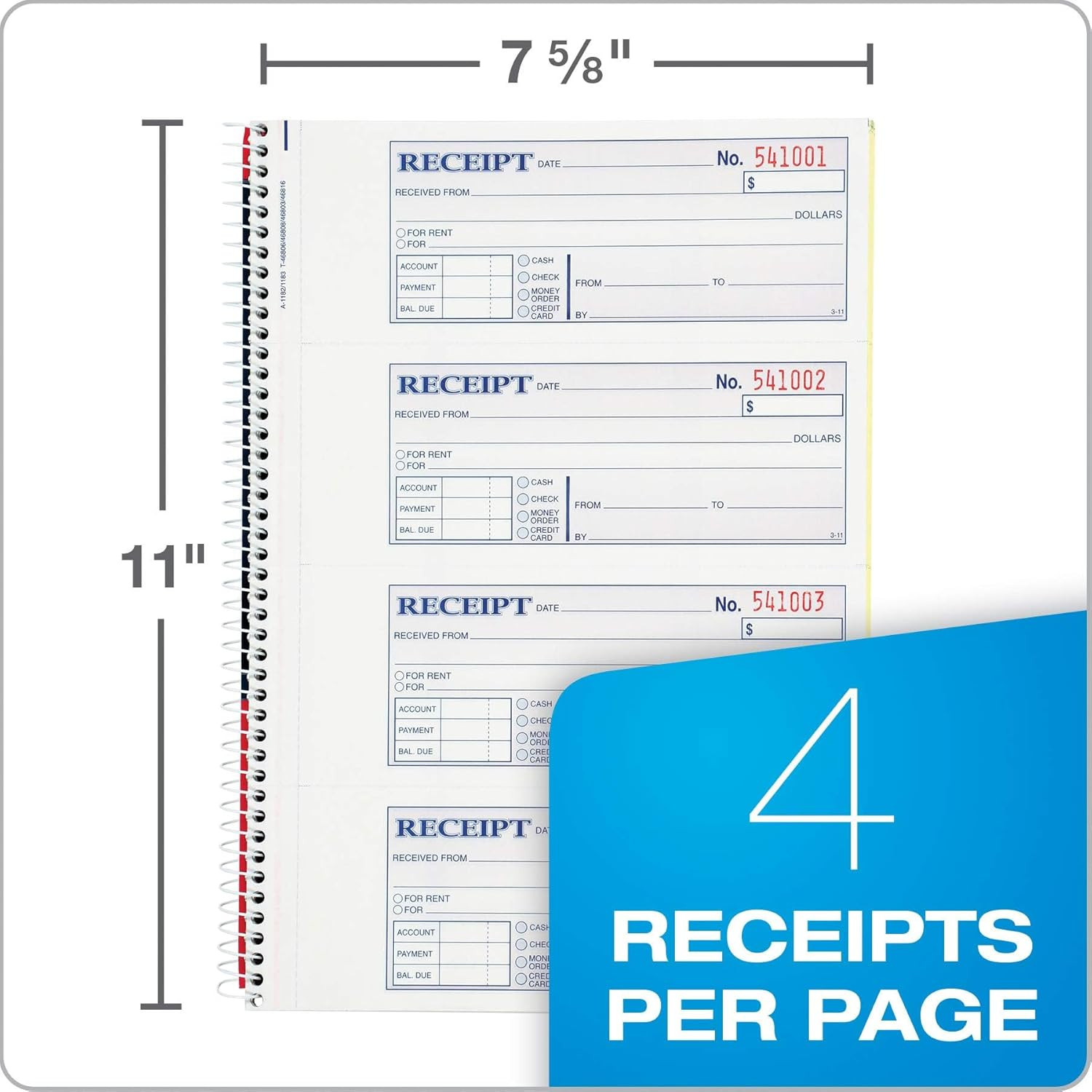 Money and Rent Receipt Book, 2-Part Carbonless, 7-5/8″ X 11″, Spiral Bound, 200