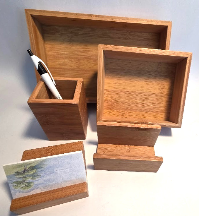 5 Piece Bamboo Uplift Desk Organizater Set
