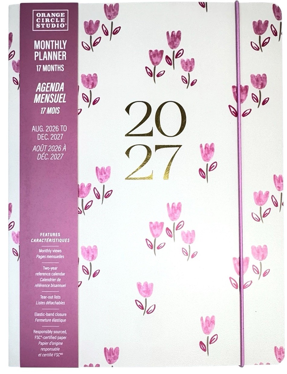 2027 Orange Circle Studio Monthly Planner 17 Months Pink FLORAL Tulips MEDIUM