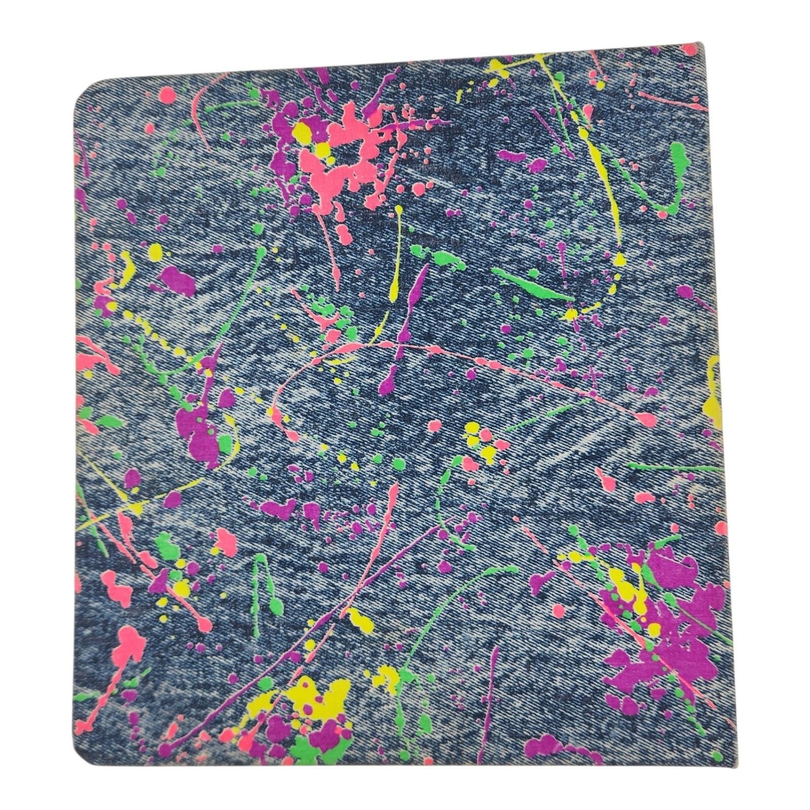Vintage 80s/90s 1.5″ 3 Ring Binders (2) Pop Art Paint Splatter Fabric Retro