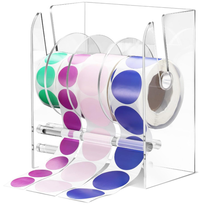 Dispensador de Etiquetas Ajustable Acrílico con 4 Discos Soporte para Oficina
