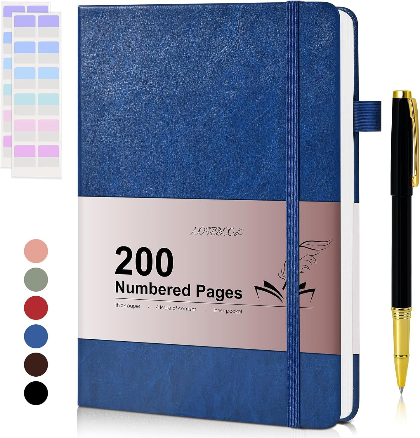 Lined Journal Notebook for Men Women, Leather Hardcover 5.75” X 8.38” Black