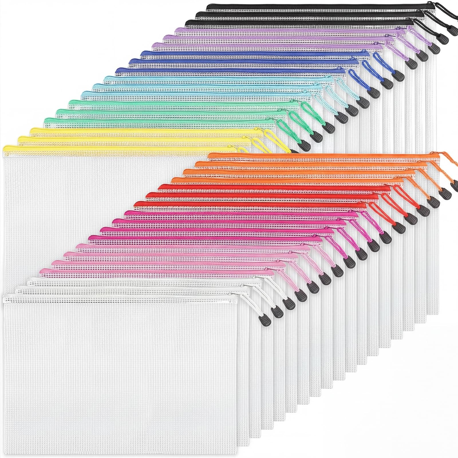EOOUT 36pcs Mesh Zipper Pouch Bags A4 Size Board 9.5*13.5 Inches, 11 Colors