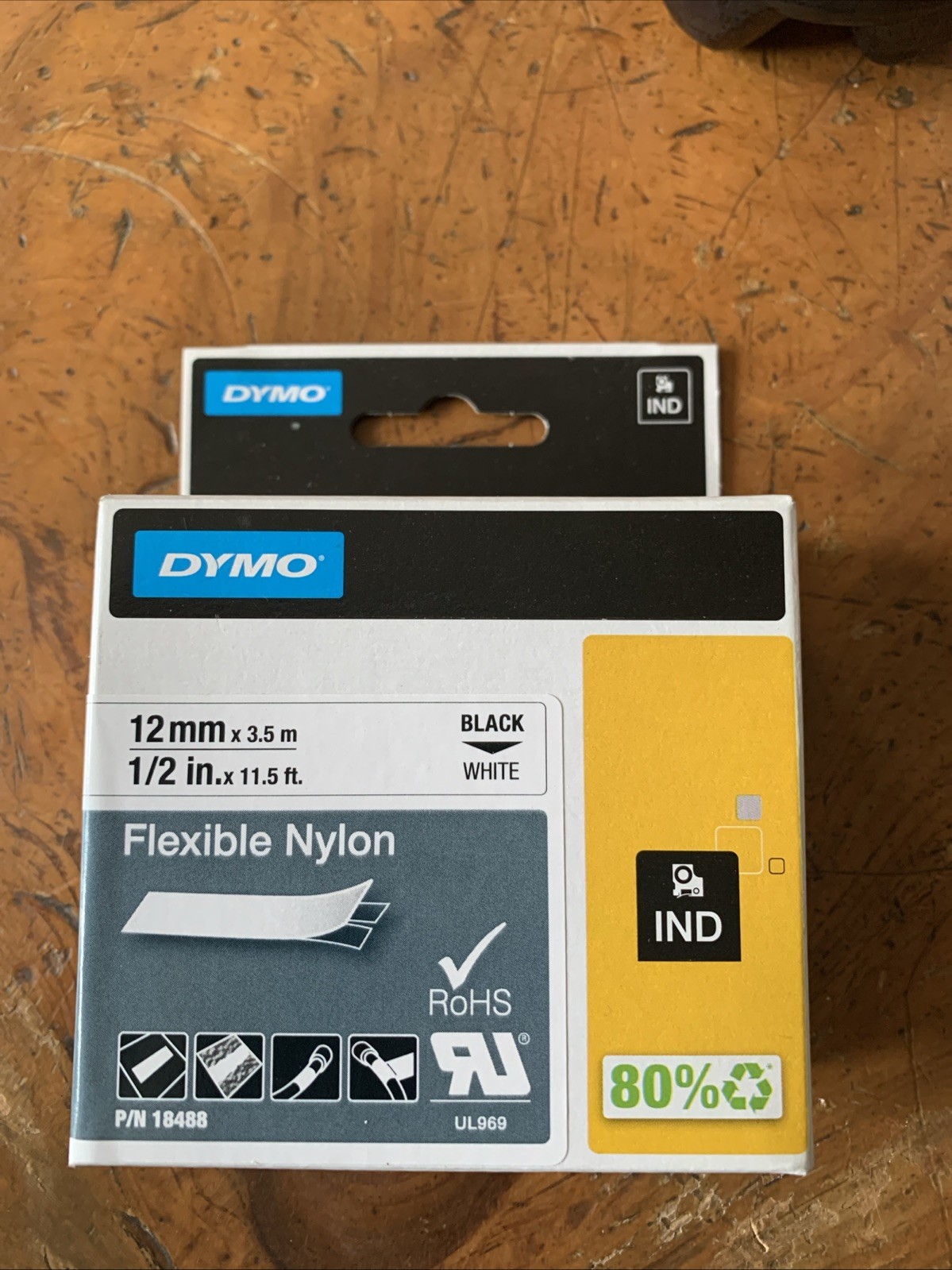 DYMO 18488 RhinoPro Flexible Tape 1/2″ Black/White 12mm FREE SHIPPING