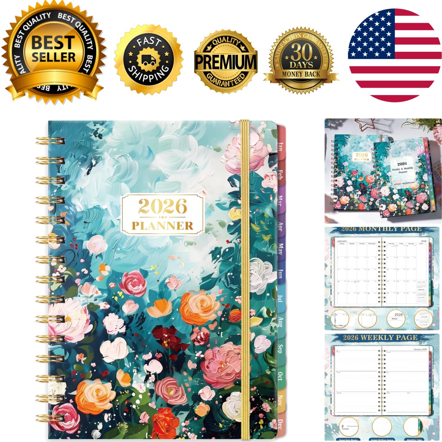 2026 Floral Planner: Twin-Wire Binding for Effortless Organization & Inspiration