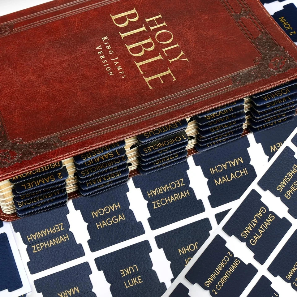 Leather Blue Bible Tabs Laminated Large Print Gold Foil Bible Tabs for Men W