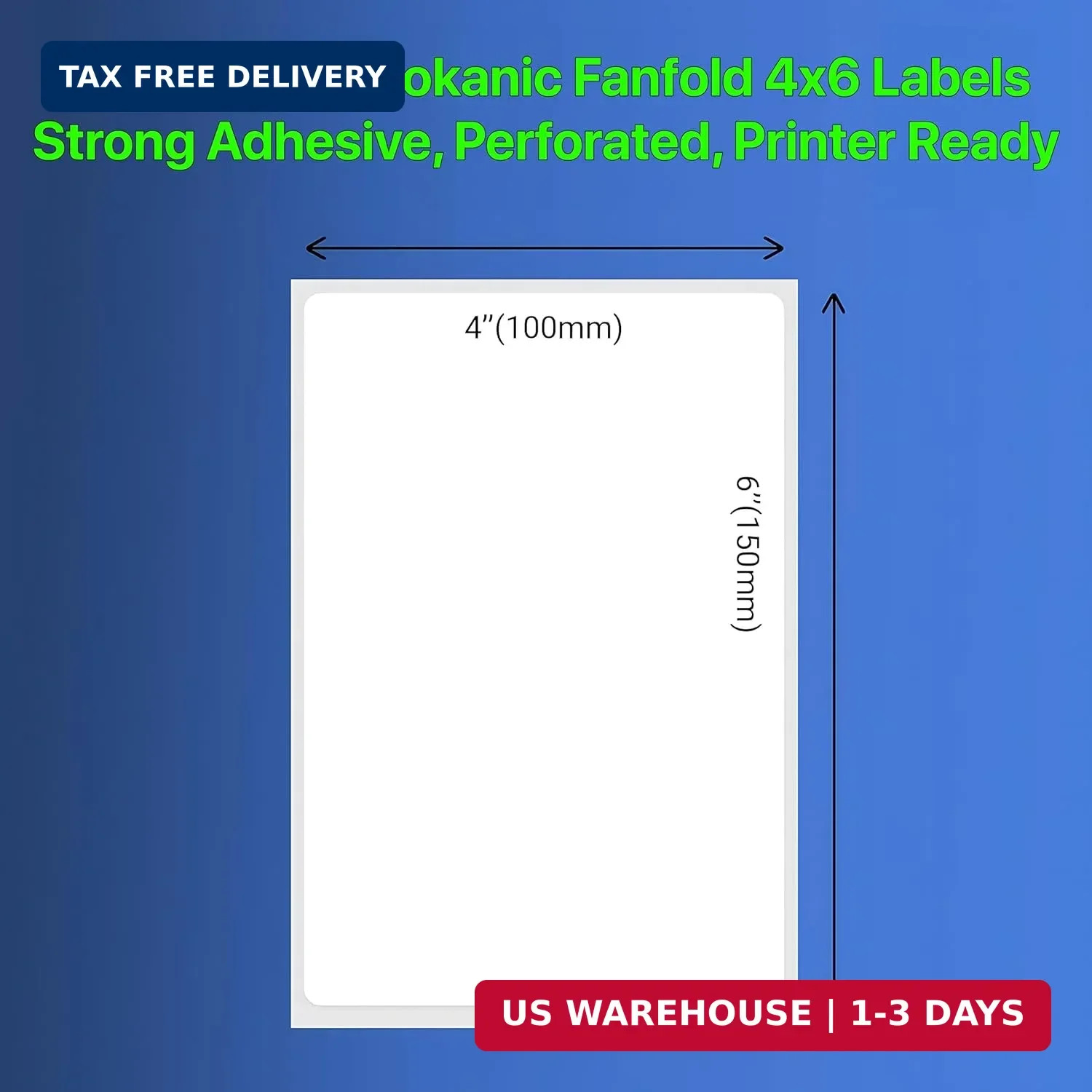 Fanfold [4 x 6 inch] x [1000 Labels] Thermal Stack Direct White Strong Adhesive