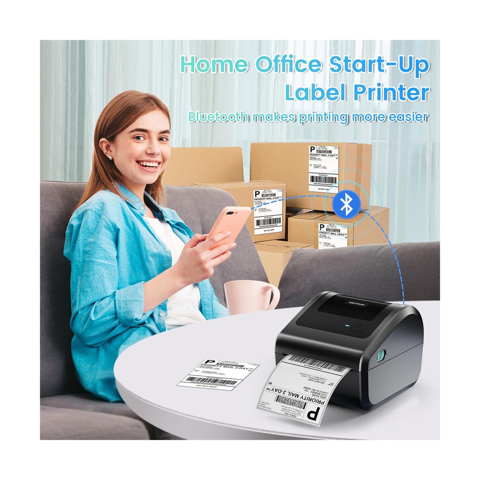 Bluetooth Shipping Label Printer 4×6, D450BT Thermal Label Printer … Fast Ship