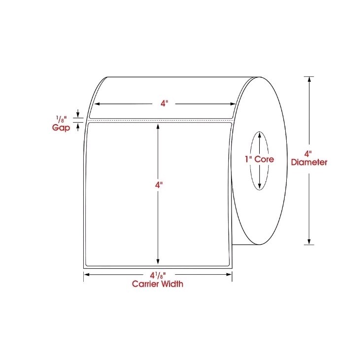 (1) Uline S- 6926, 4×4 Direct thermal label, White, 1″ core 350 Labels/Roll