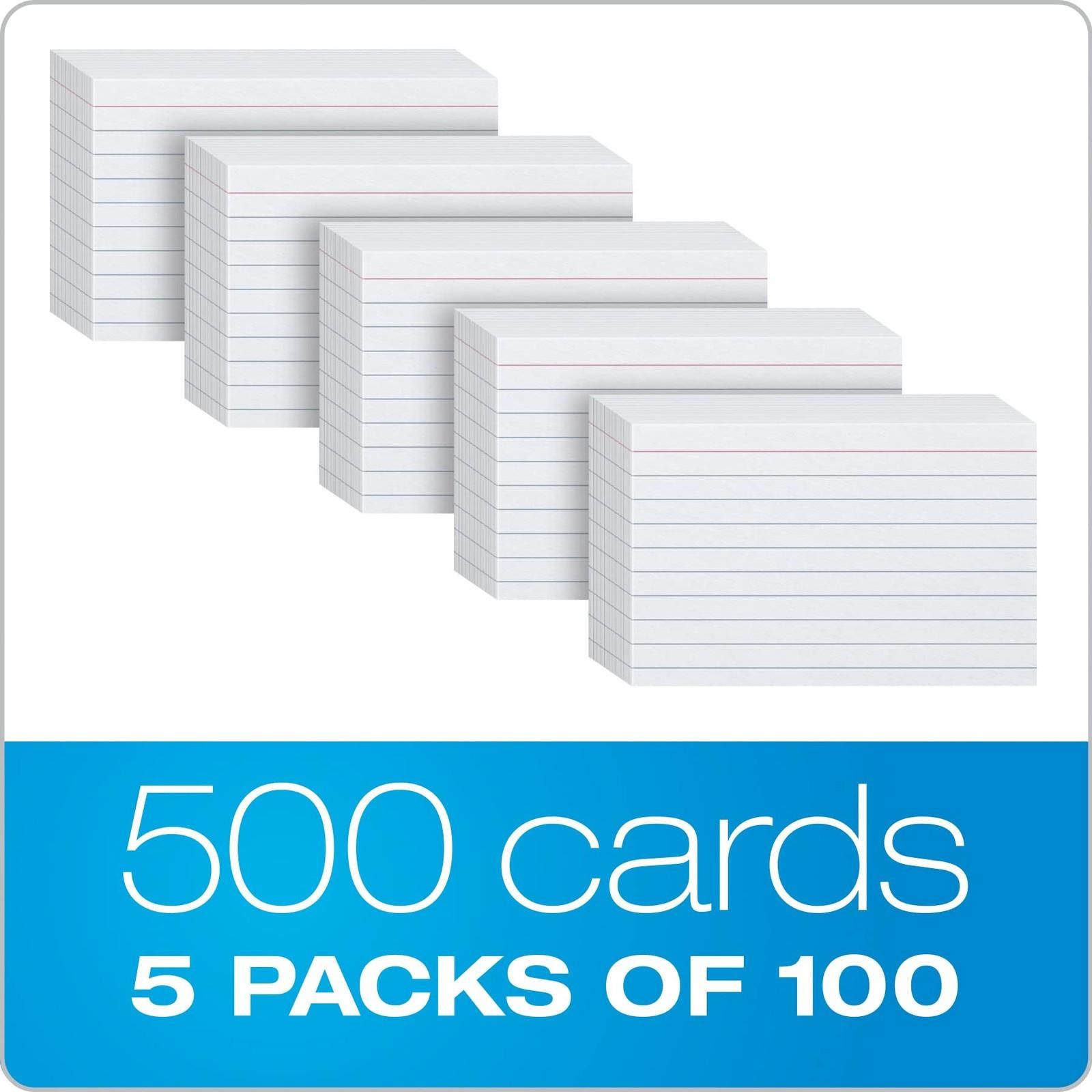 Index Cards, 3 X 5 Inches, White, Lined on Front, Blank on Back 500 Count 5 Pack