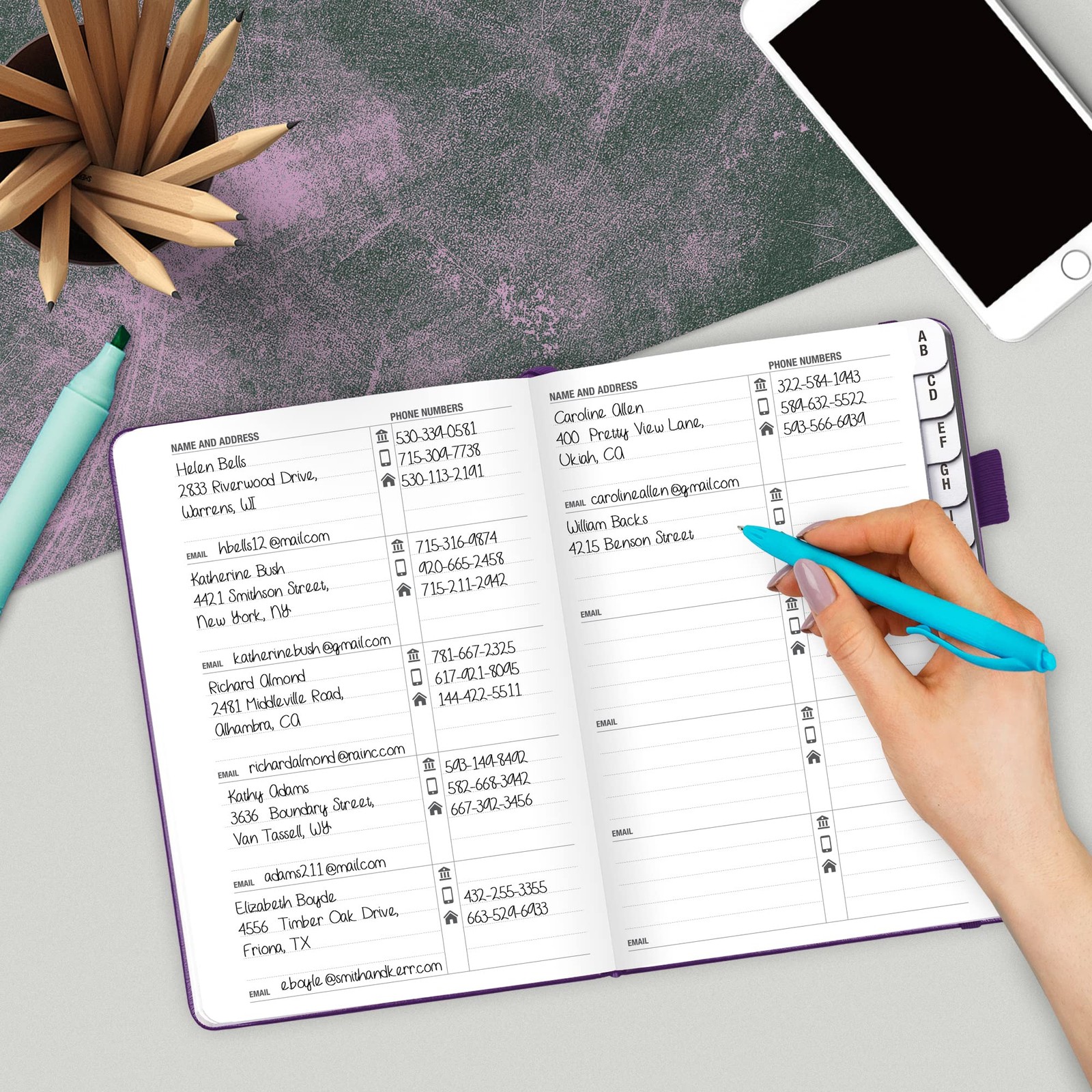 Legend Planner Address Book with Alphabetical Medium (5.2″ x 7.7″), Purple