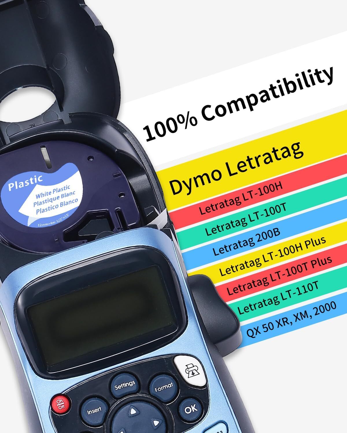 Label Tape 12mm Refills for DYMO LetraTag LT-100T 100H QX50 16952 91330 91331
