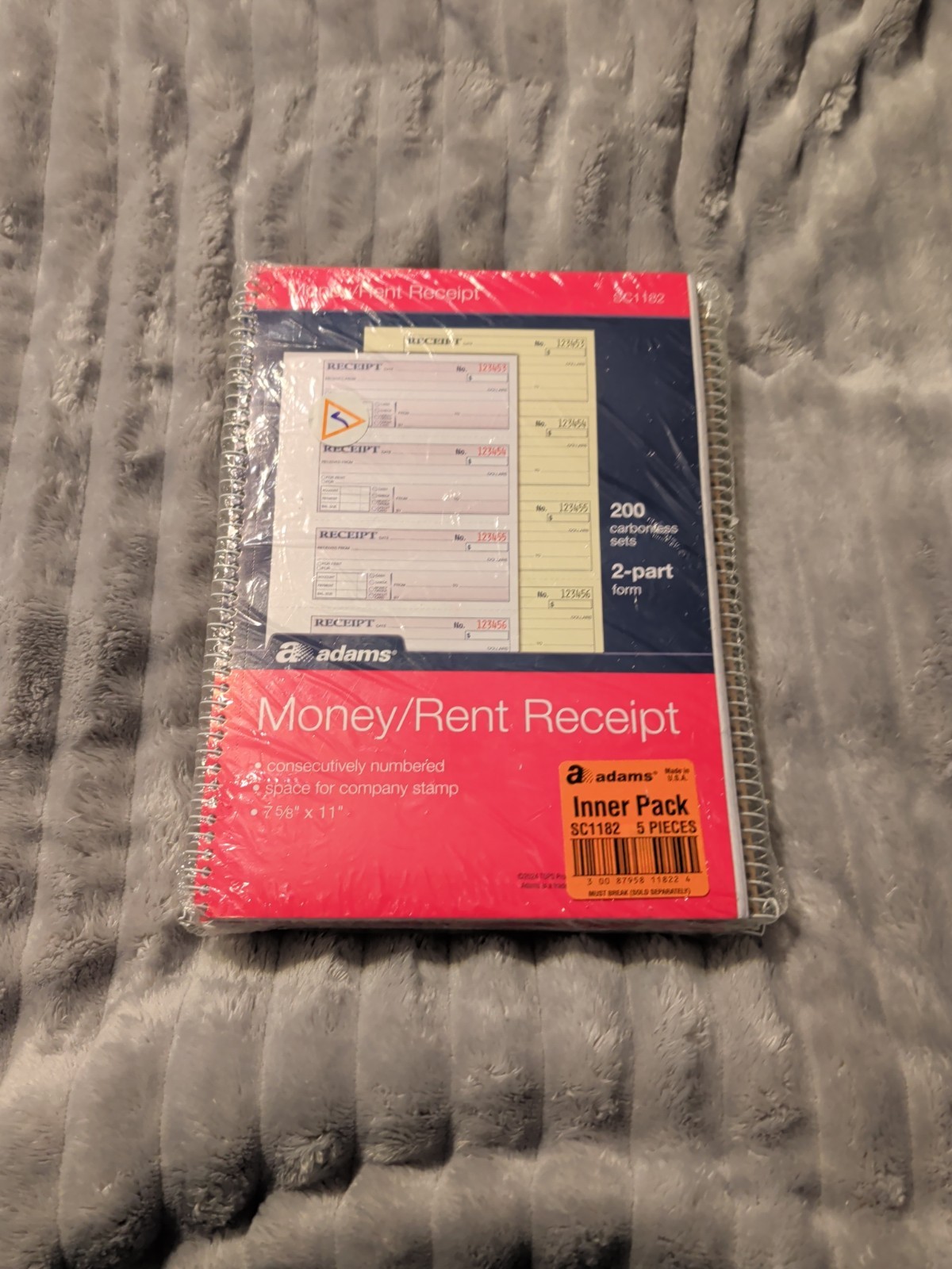 5 Pack Adams SC1182 Money/Rent Receipt Book 2-Part 200 Sets 7-5/8″ x 11″