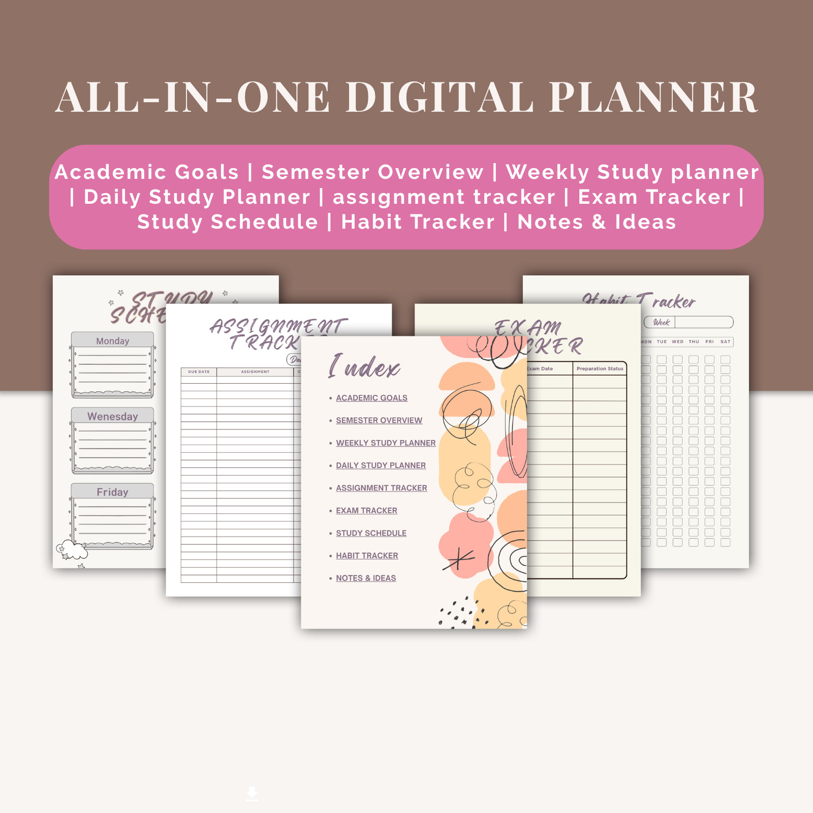 Digital Student Planner PDF | Study, Exam Tracker & Productivity Organizer