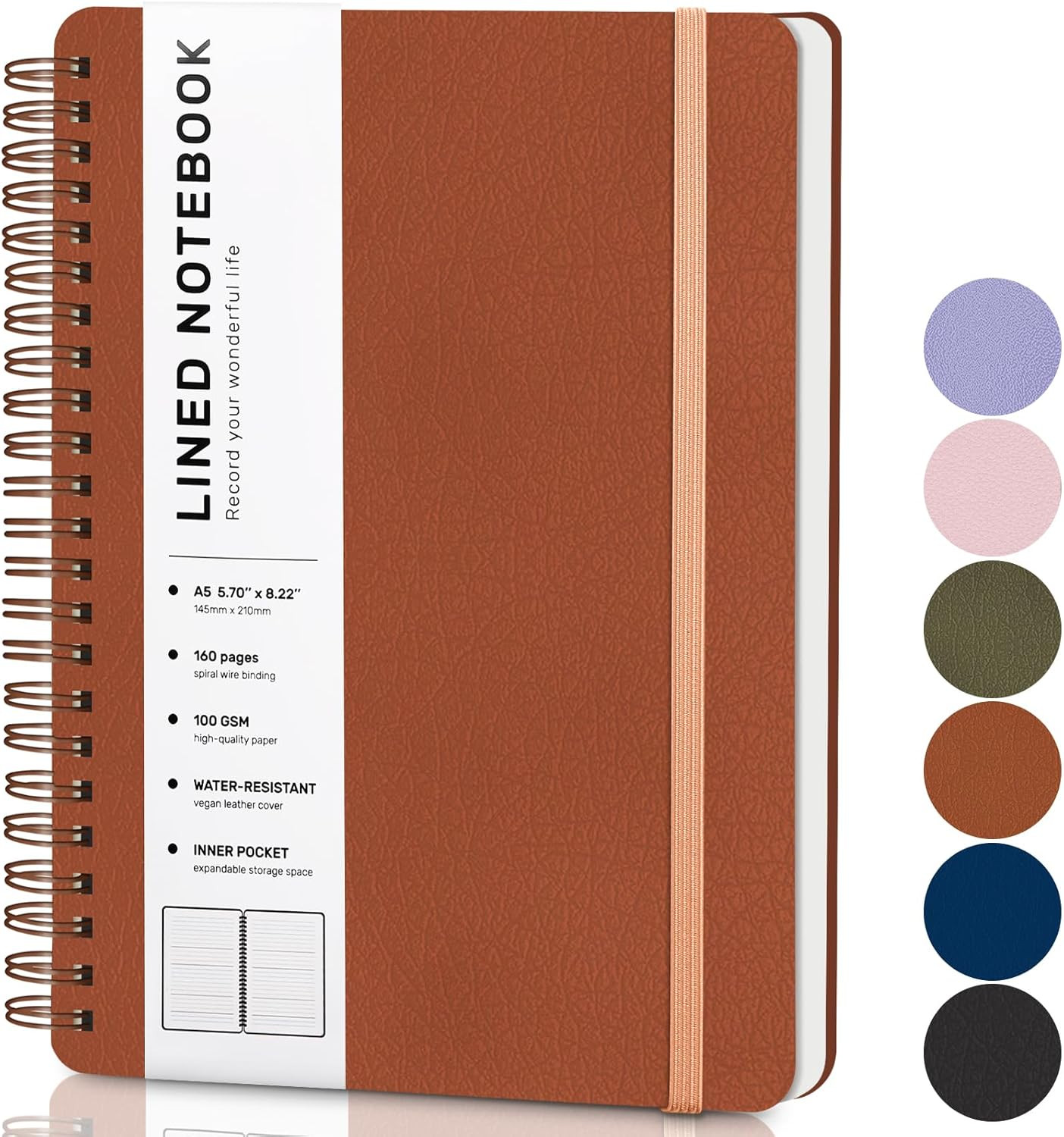 Lined Spiral Journal Notebook with 160 Pages, 8×5.7in, A5 Spiral Notebook, Journ