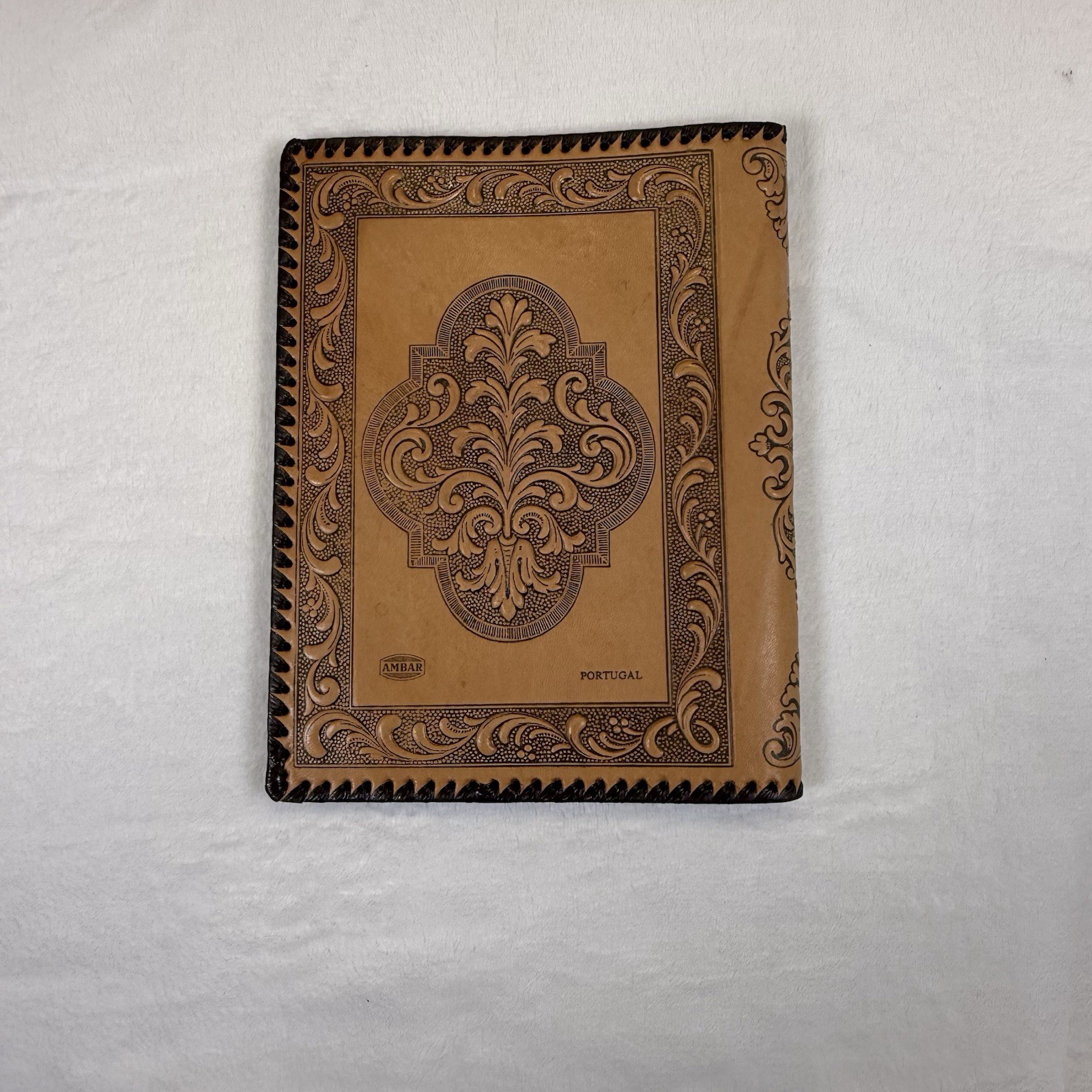 Vintage AMBAR Portugal Tooled Leather Portfolio Lisbon Monument Cover Folder