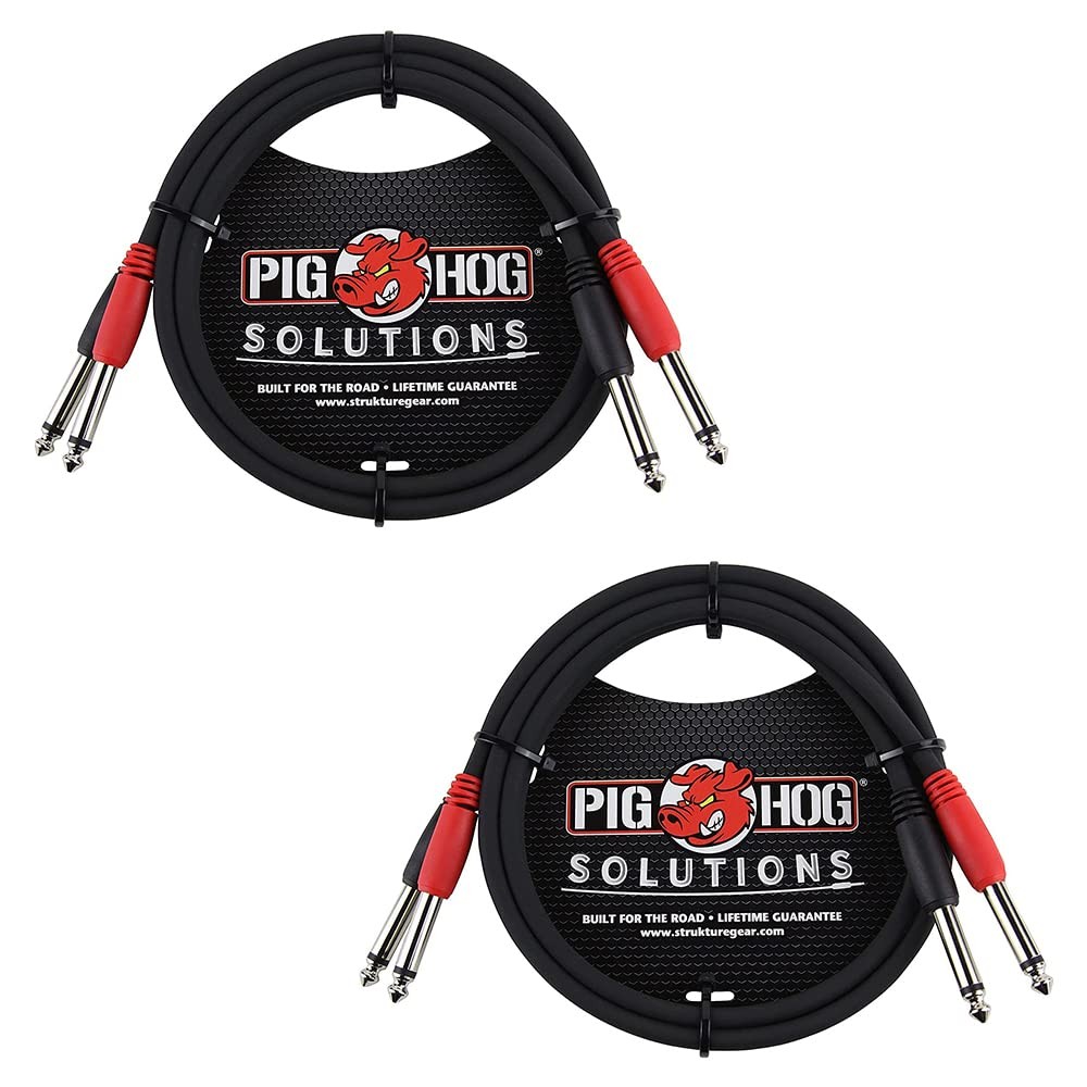 2 PCS PD21403 Dual 1/4 Inch Mono Male Patch Audio Cable 3 Feet Instrument
